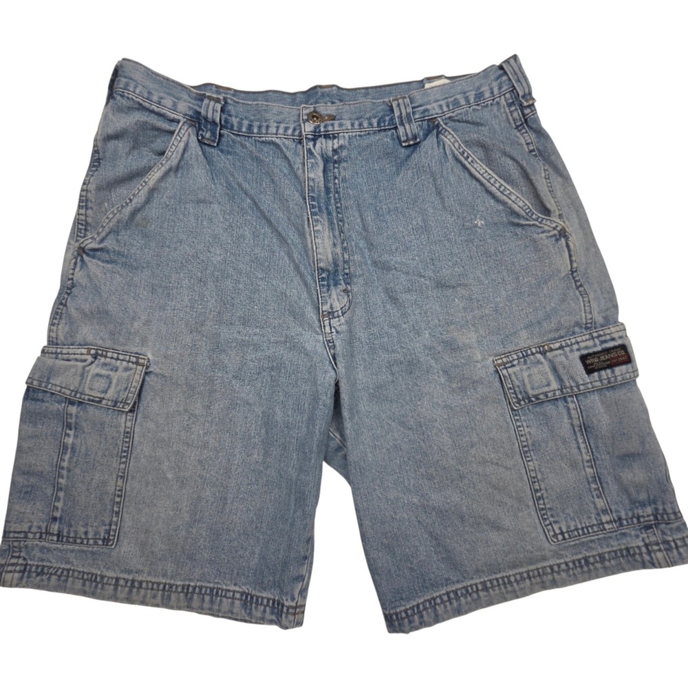 Vintage 90s Wrangler WRG Jeans Cargo Shorts Jorts 36 Light Wash Utility Dadcore